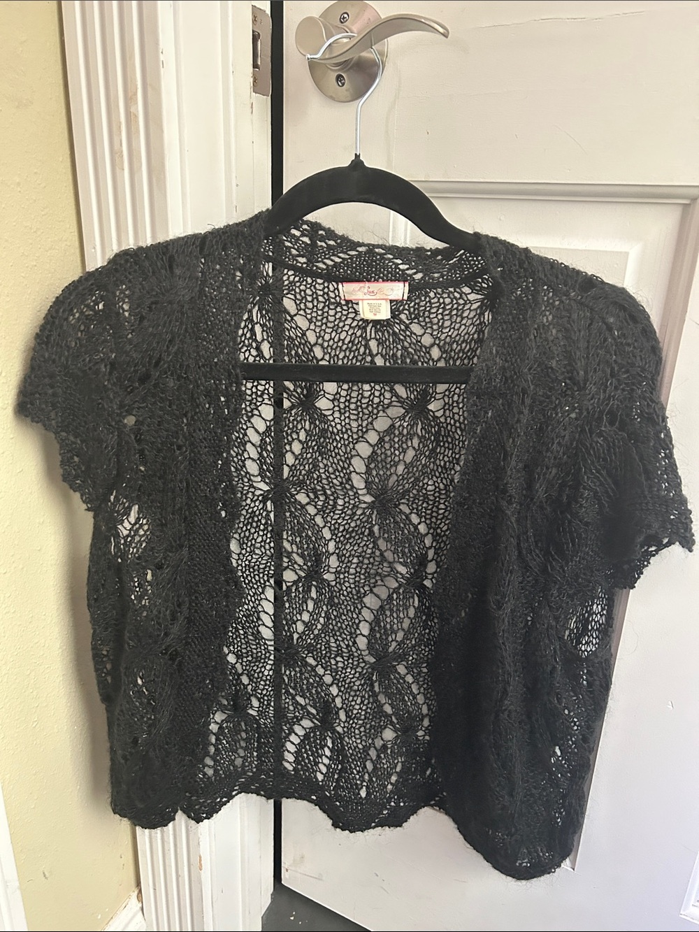 Lux Black Open-Knit Short Sleeve Shrug